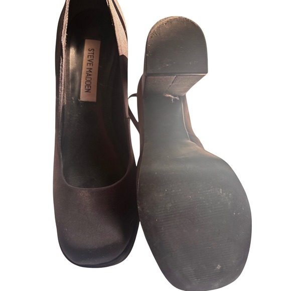 Steve Madden Black Fabric Ankle Strap Platform Block Heel Pumps Shoes - Picture 5 of 7